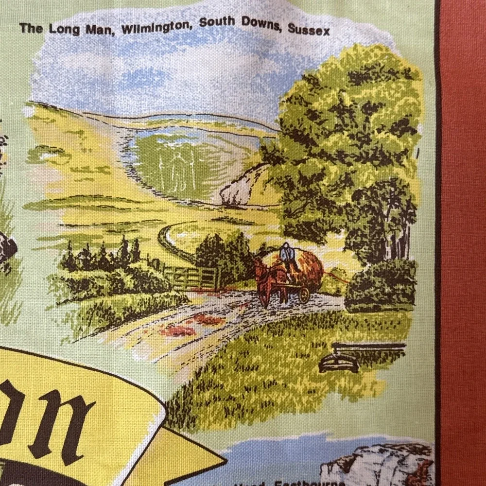 Vintage Alfriston England Souvenir Tea Towel 100% Cotton 30